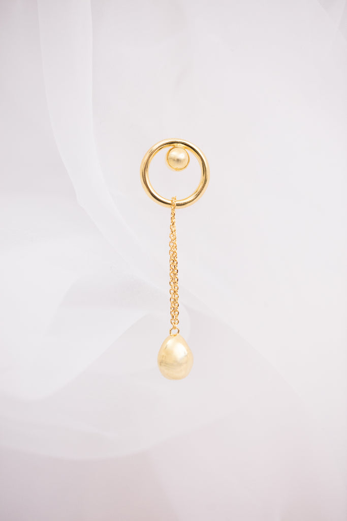 Golden Stone On The Double Chain With Golden Bead Earring / Brooch