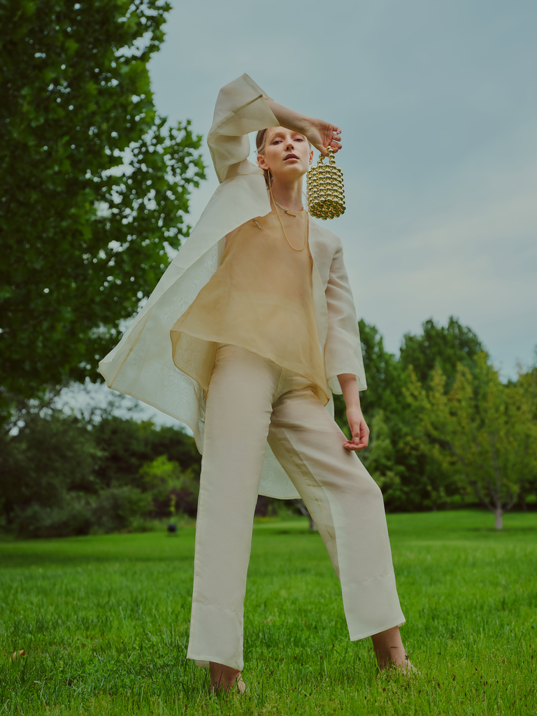 Gold beads bucket bag